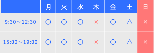 画像：診察時間表